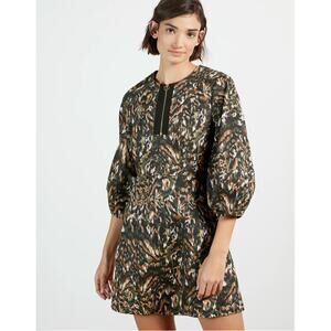 Ted Baker Holiiy Urban Printed Mini Dress Khaki Womens Size 2 Ted Size 0 New